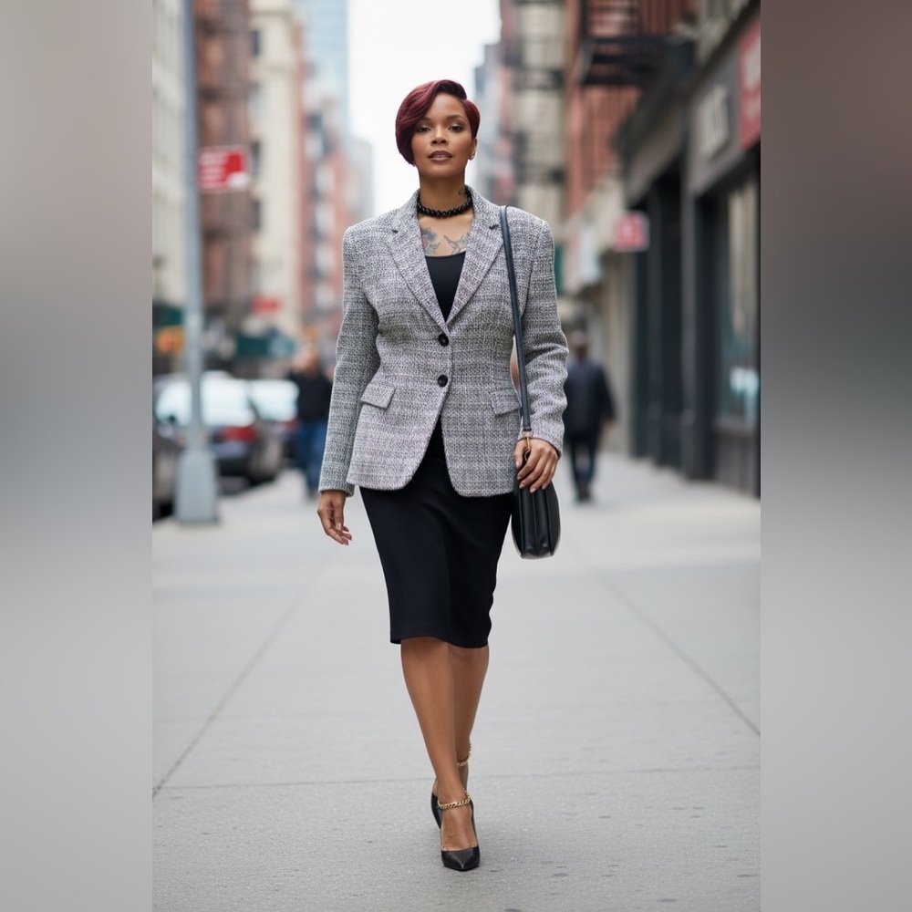 Tahari ASL Textured Gray Blazer Tweed Cotton Blend☑️